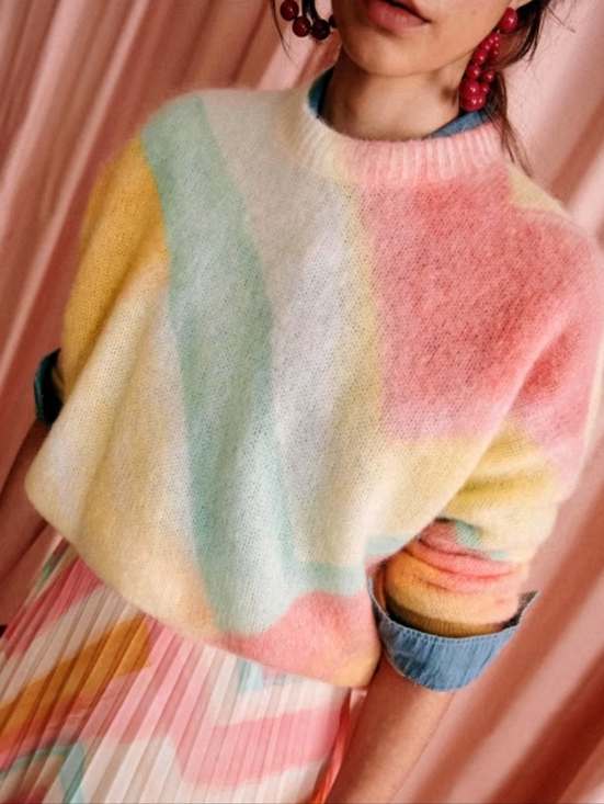 Sezane Sweaters - SEZANE MOHAIR WOOL SWEATER PASTEL COLORBLOCK SOFT KNIT PARIS CHICS